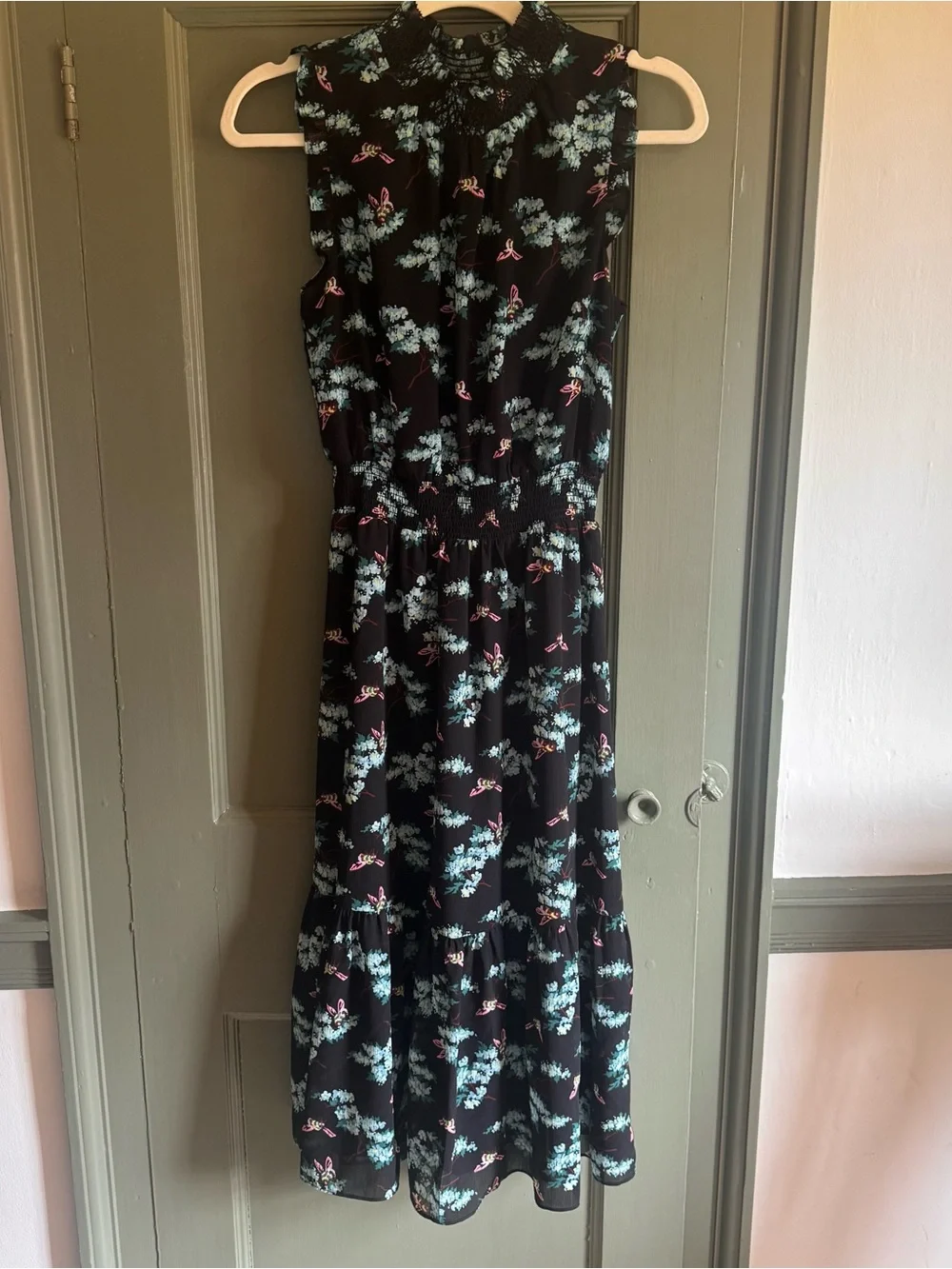 J. Crew Smocked Waist Midi Dress in Botanical Bees Print EUC